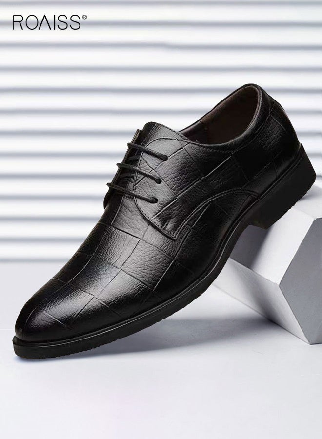 roaiss Men's Pointed Toe Leather Shoes Lace-Up Dress Shoes Formal Style Daily Comfort Breathable Durable for Business Casual Wear and Perfectly Suited for Weddings and Special Occasions Black Plaid Shoes - Image 5